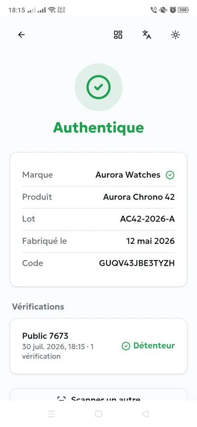Un verdict Authentique dans l’application de vérification
