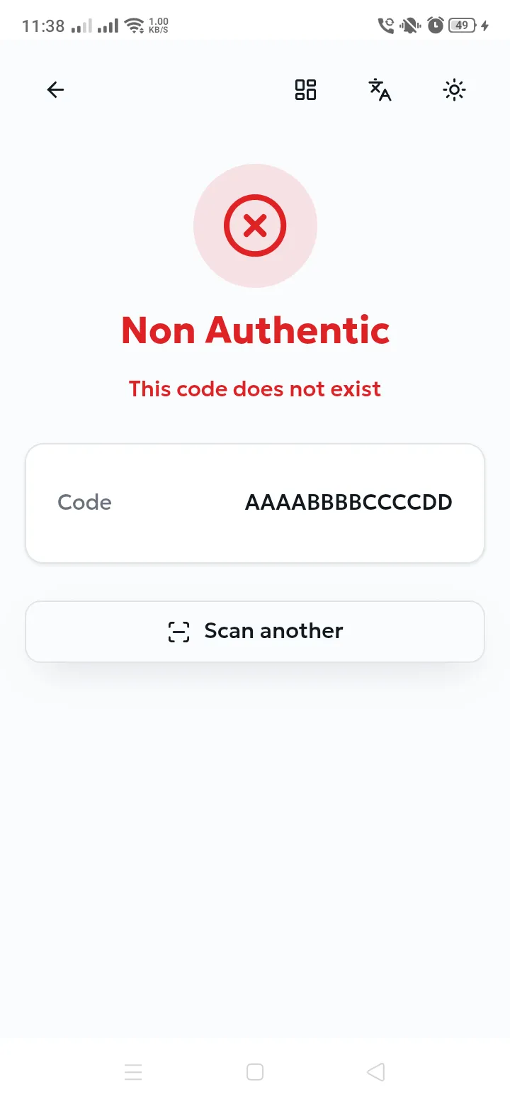 Non Authentic verdict screen