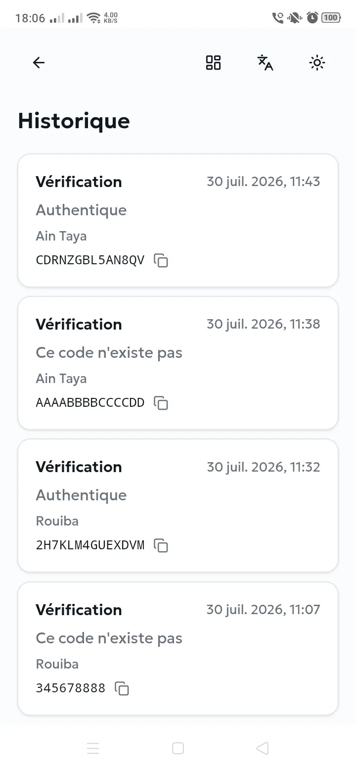 Liste de l’historique des scans