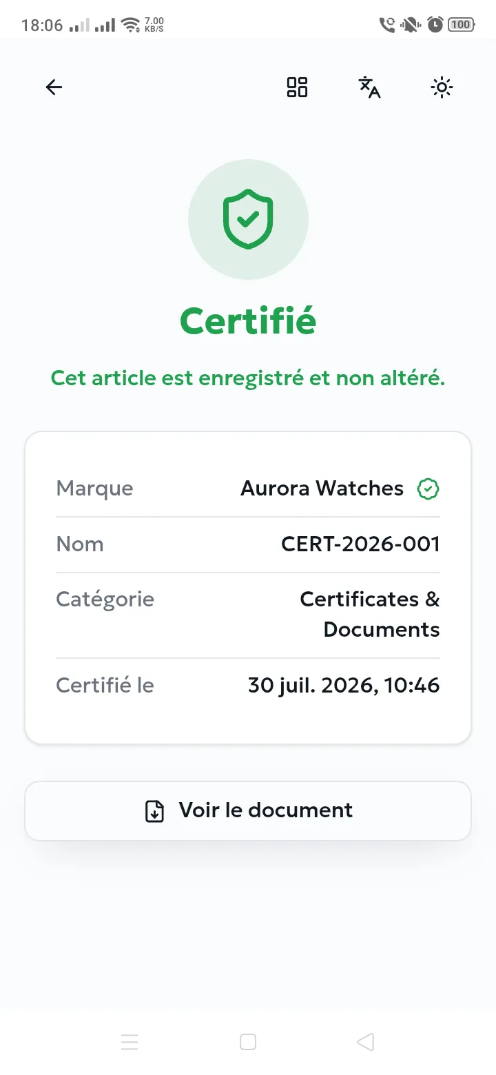 Résultat d’un document certifié