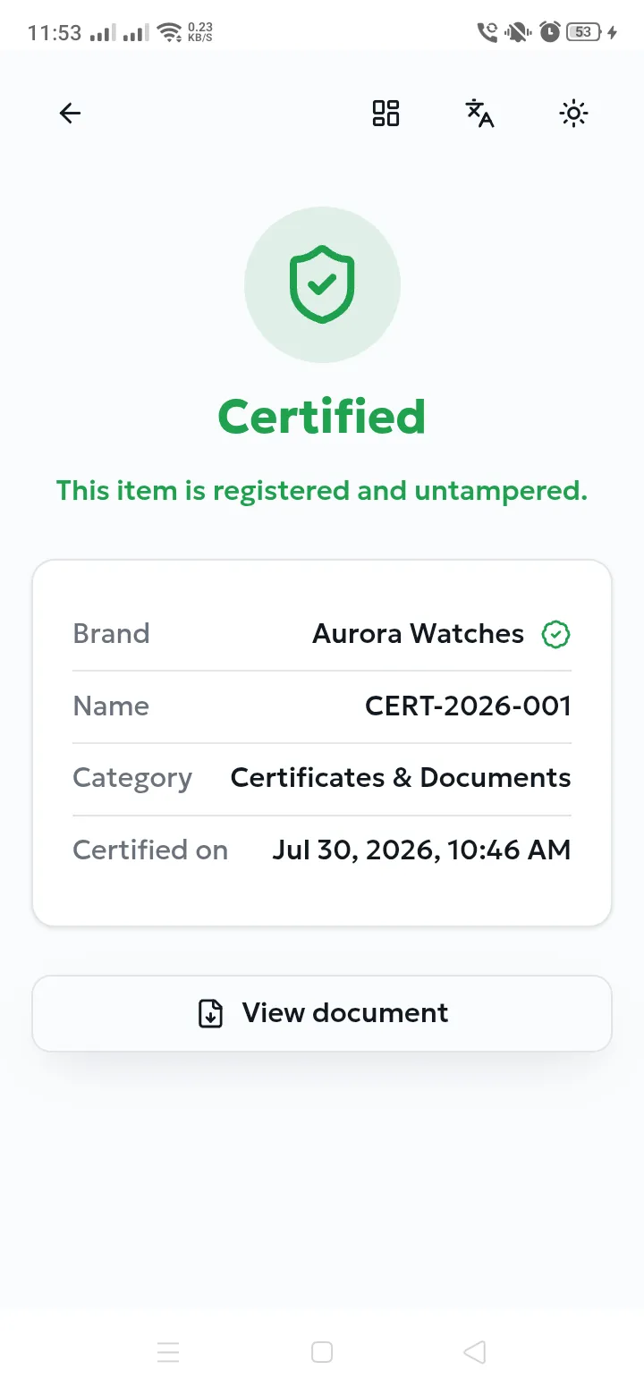 Certified document result