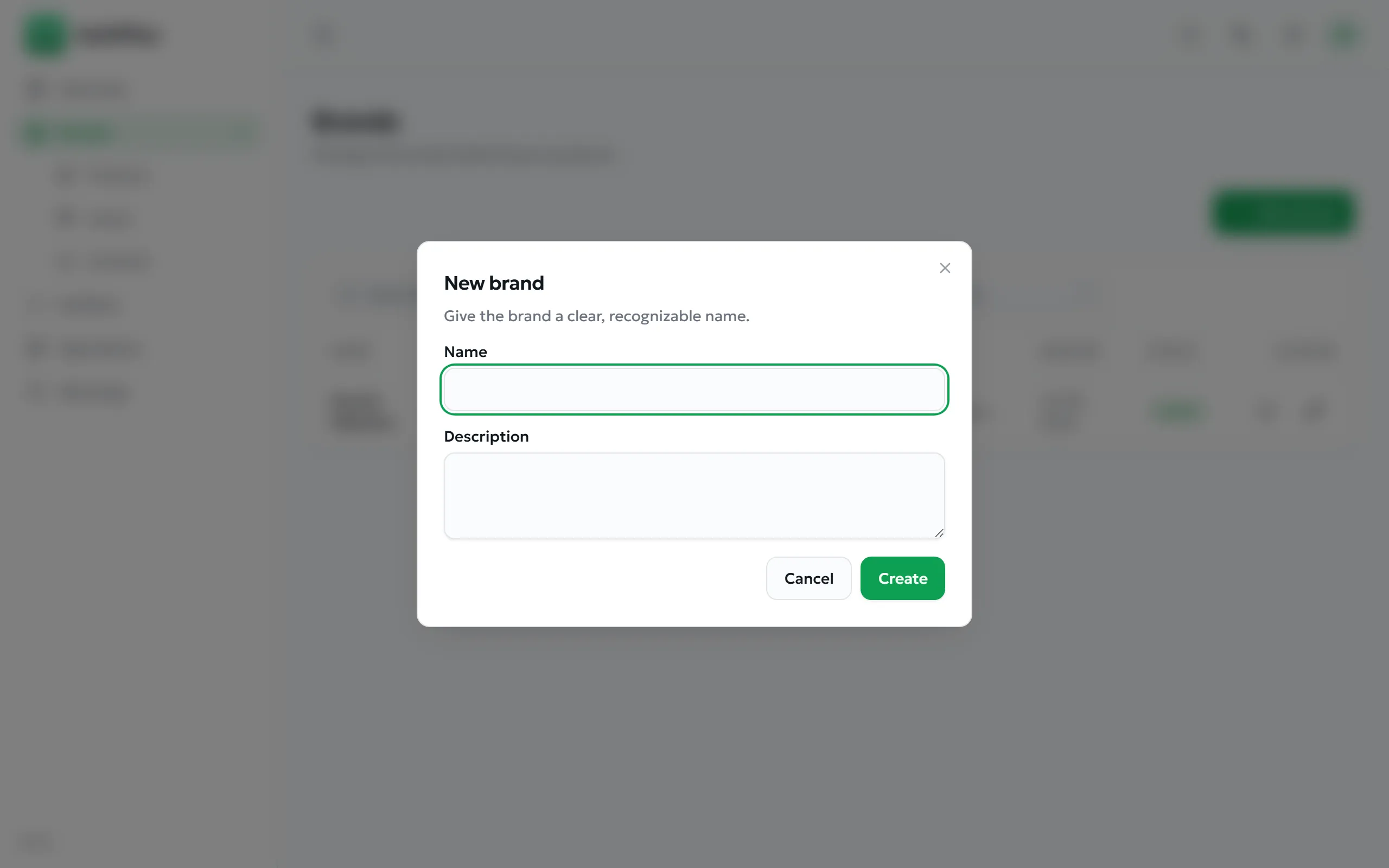 New brand dialog