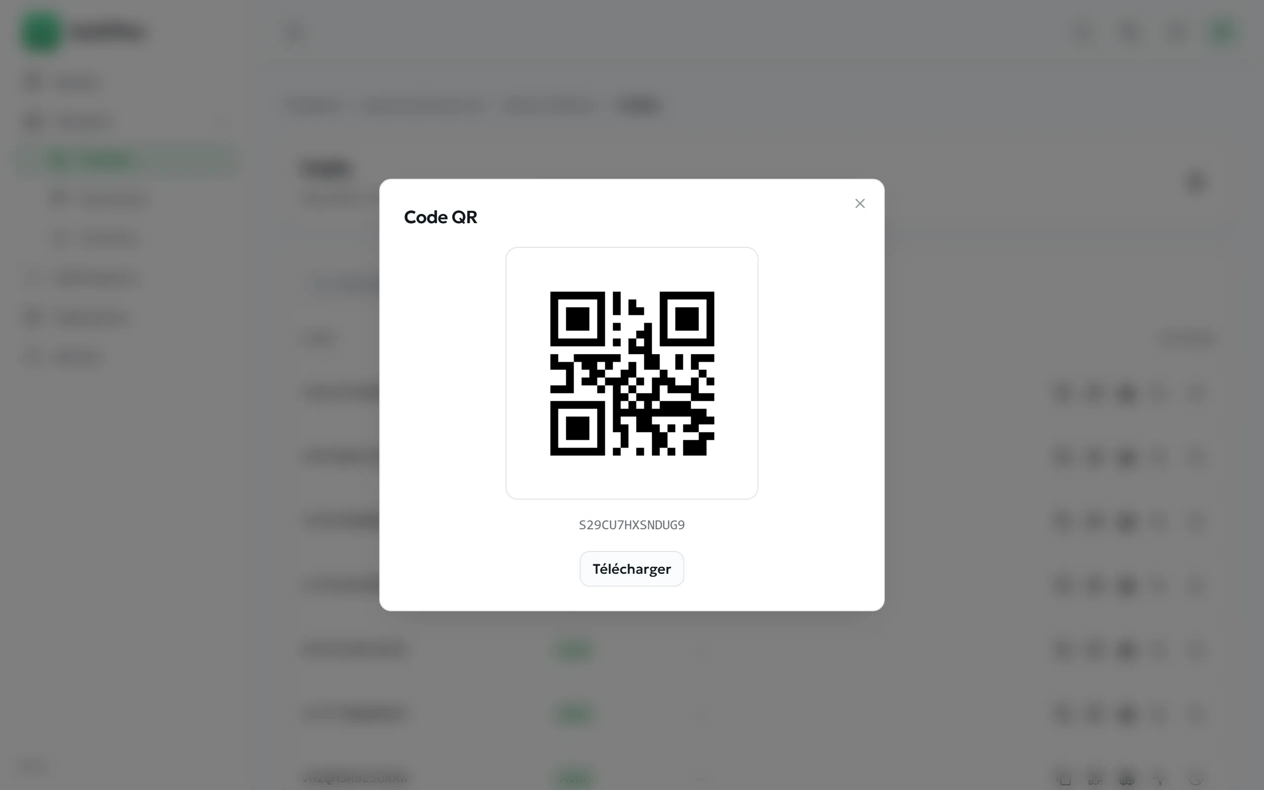 Boîte de dialogue du code QR