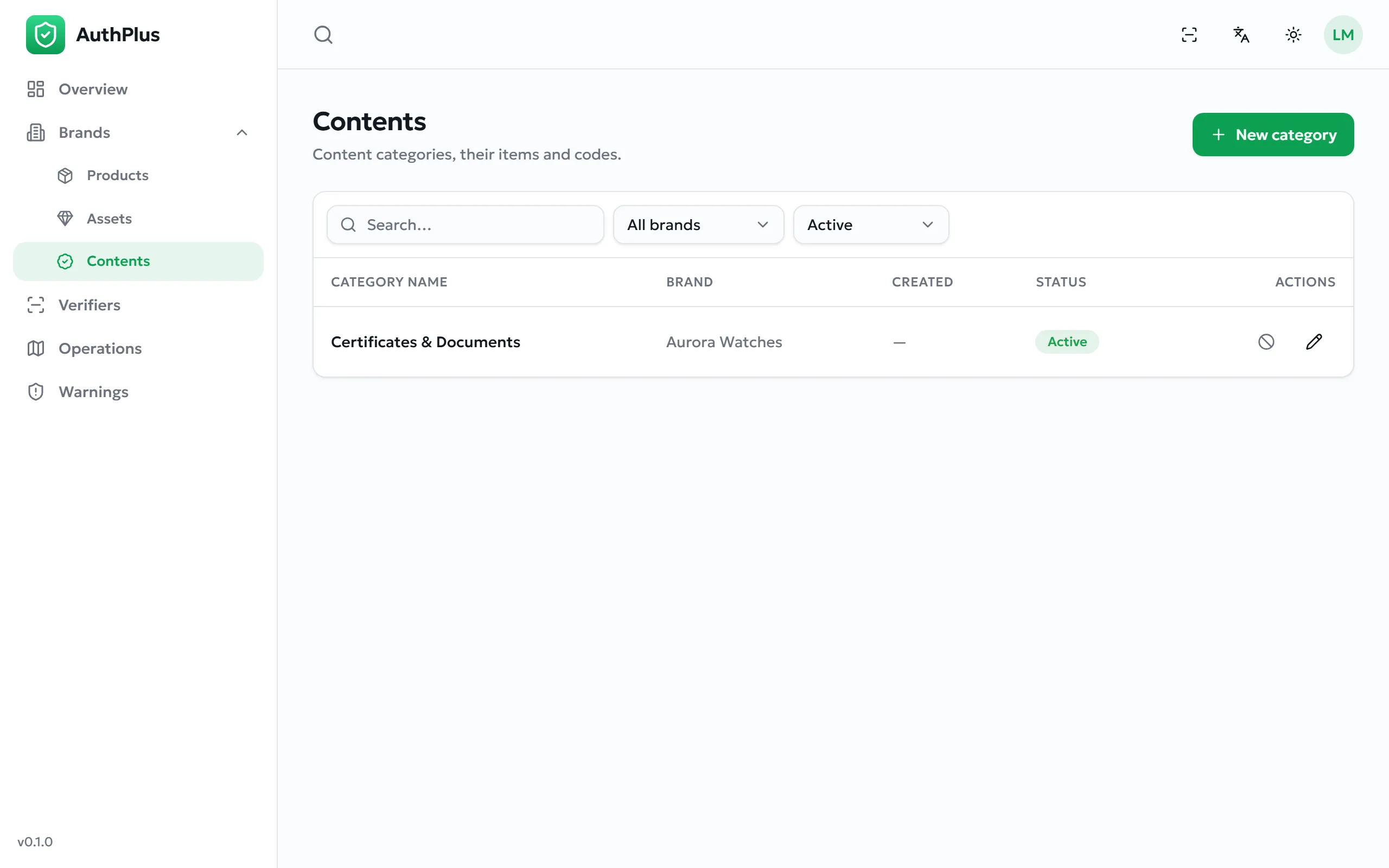 Content categories list