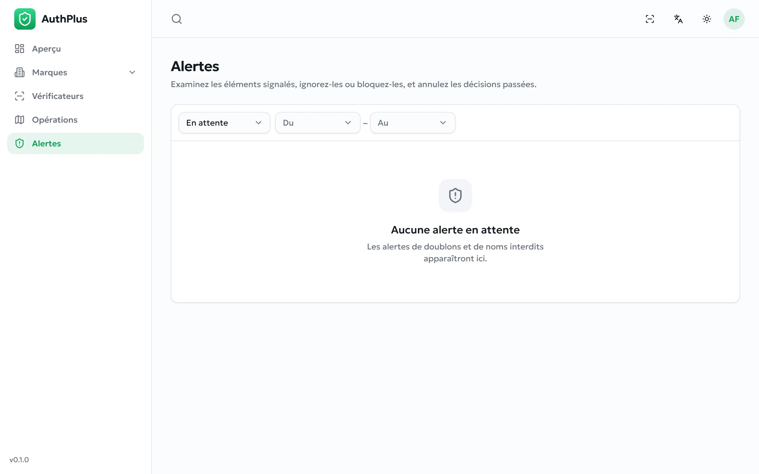 Page des alertes
